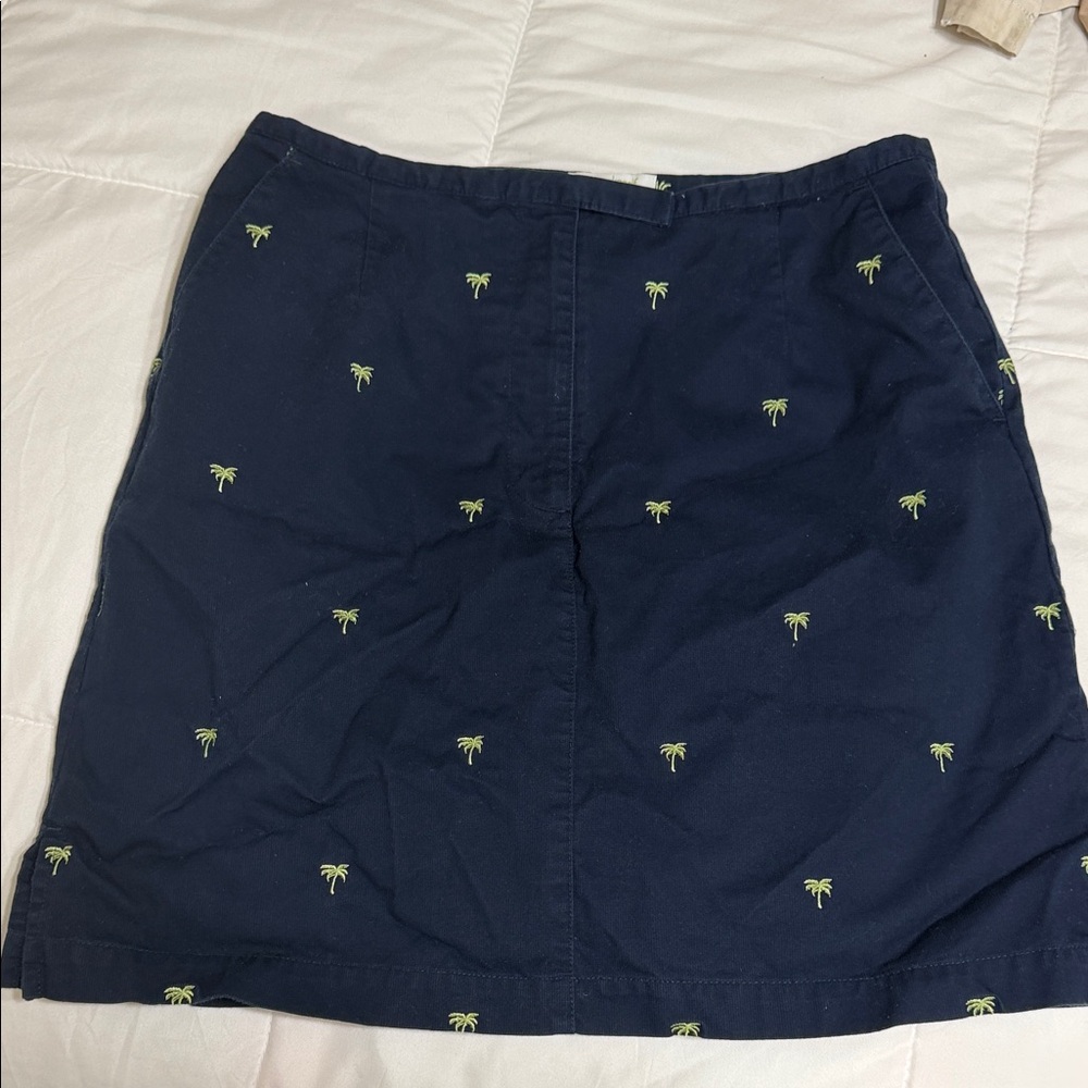 Elegant Navy Skirt with Palm Embroidery